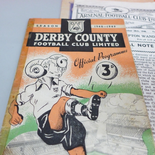 2040 - Football programmes from the period 1946 to 1949, Arsenal (5), QPR (2) and Derby County (1)