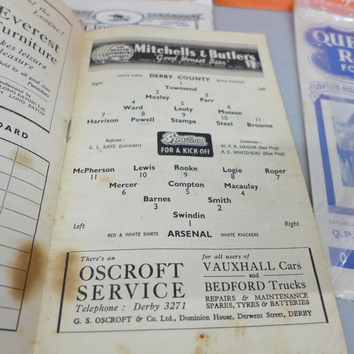 2040 - Football programmes from the period 1946 to 1949, Arsenal (5), QPR (2) and Derby County (1)