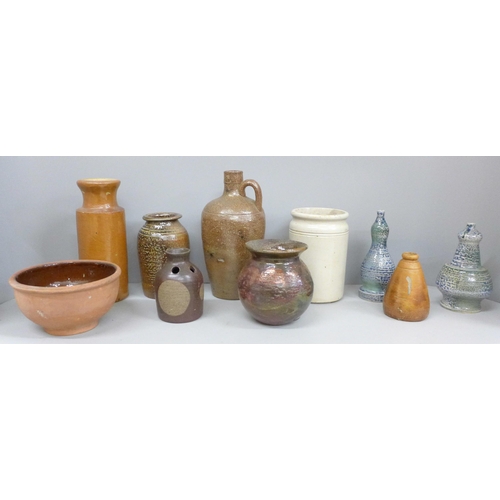 2063 - Ten items of stoneware/studio pottery