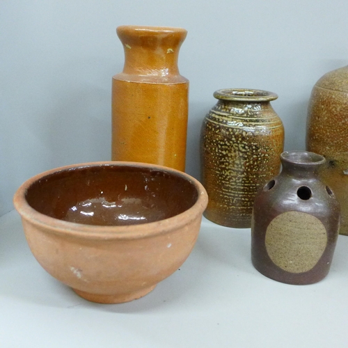 2063 - Ten items of stoneware/studio pottery