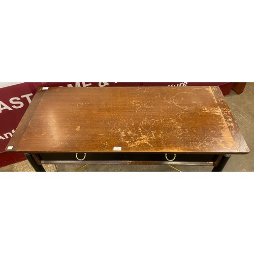 43 - A G-Plan Librenza tola wood and black two drawer writing table