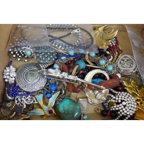 2103 - A box of costume jewellery including silver jewellery, etc., and a Gemporia ruby pendant