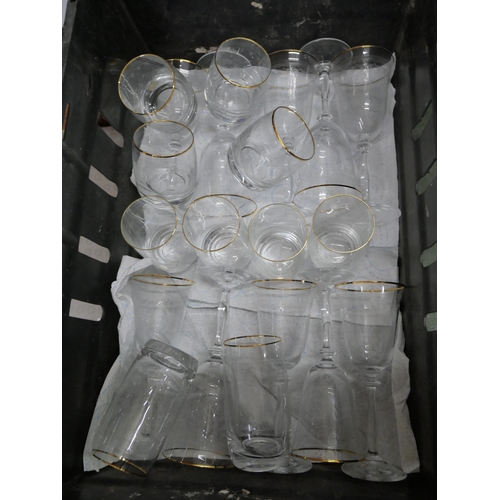 2196 - A box of Bohemia crystal glasses, six tumblers, hi-ball, red and white wine glasses and three champa... 