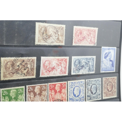 2216 - Stamps; stockcard of high value Great Britain stamps, Queen Victoria to King George VI