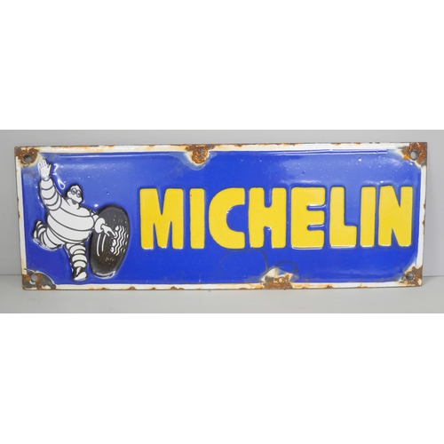 2254 - Two enamel signs, Dunlop and Michelin, 30cm and 40cm