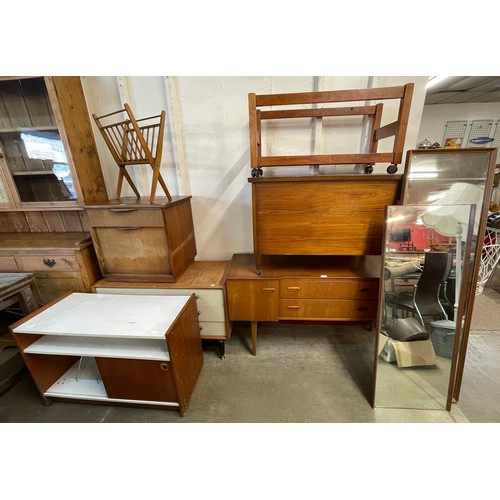 62 - Assorted teak furniture, including; sideboard, chest of drawers, trolley, etc. a/f