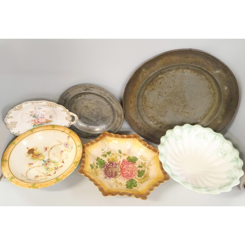 2267 - Two pewter plates and four circa 1900 dishes