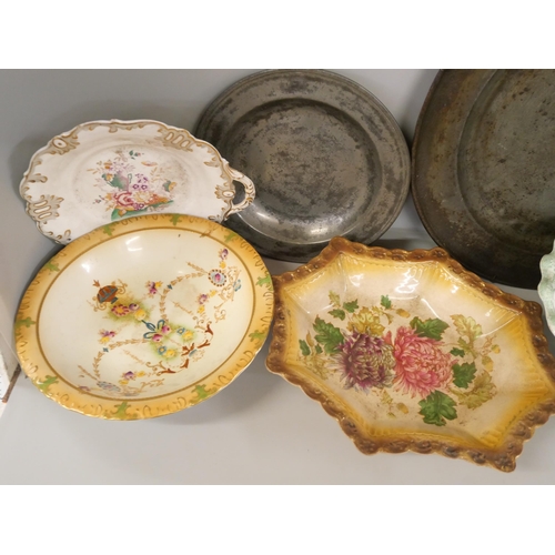 2267 - Two pewter plates and four circa 1900 dishes