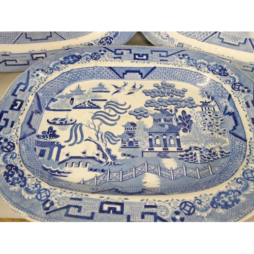 2269 - Three blue and white Willow pattern meat plates **PLEASE NOTE THIS LOT IS NOT ELIGIBLE FOR IN-HOUSE ... 