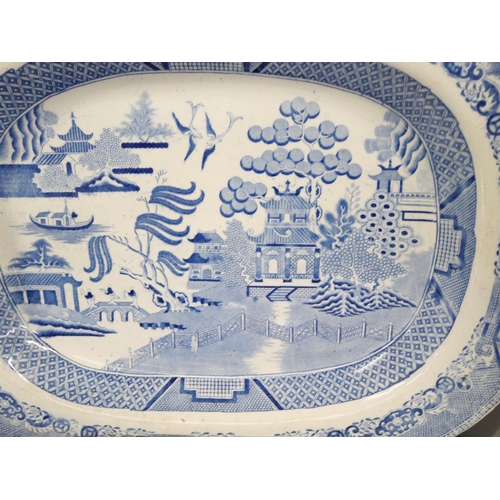 2269 - Three blue and white Willow pattern meat plates **PLEASE NOTE THIS LOT IS NOT ELIGIBLE FOR IN-HOUSE ... 