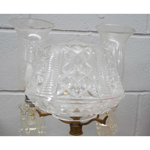 2314 - A glass table lamp with glass shade and a pair of glass table lamps **PLEASE NOTE THIS LOT IS NOT EL... 