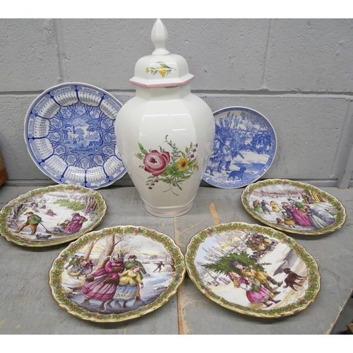 2333 - A collection of Spoda china, six assorted collectors plates and a lidded vase