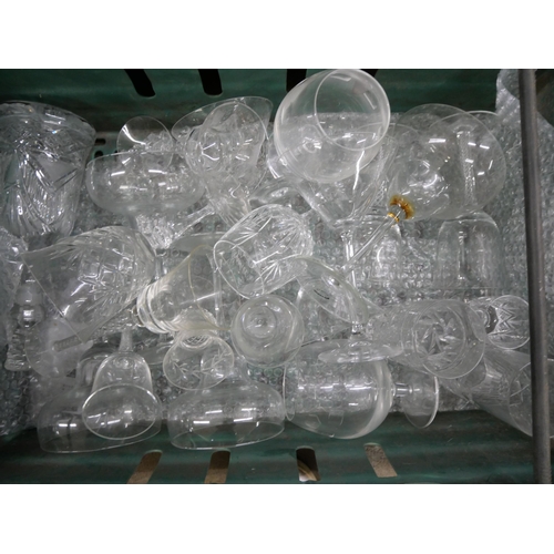 2341 - Three boxes of mixed glass including claret jug with plated top, cocktail glasses, other drinking gl... 