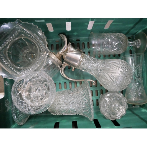 2341 - Three boxes of mixed glass including claret jug with plated top, cocktail glasses, other drinking gl... 