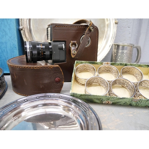 2342 - A box of silver plate, a Yashica U-Matic cine camera, etc. **PLEASE NOTE THIS LOT IS NOT ELIGIBLE FO... 