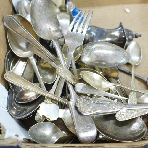 2349 - A box of mixed silver plate