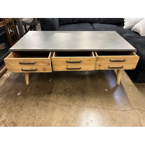 3129 - Grey/Natural wood 3 drawer coffee table with beech legs