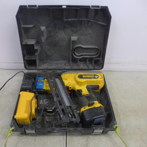 5007 - A DeWalt battery operated 2nd fix nail gun with charger and 2 batteries - in case