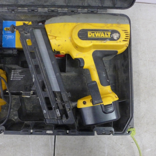 5007 - A DeWalt battery operated 2nd fix nail gun with charger and 2 batteries - in case