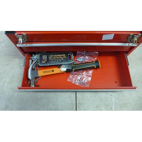 5029 - A red metal tool chest with a quantity of tools including a socket and screwdriver set with sockets ... 