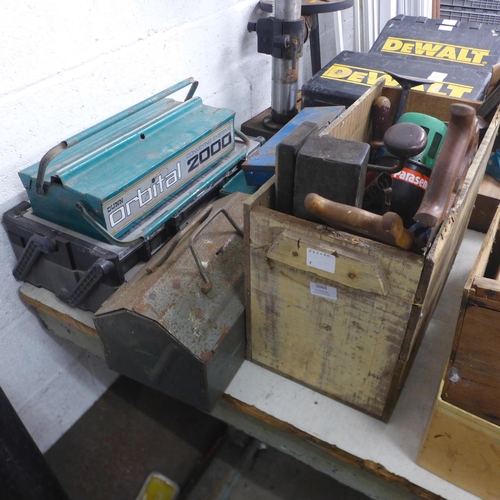 5060 - A large quantity of assorted toolboxes and tools including hand drills, sharpening stones, brace dri... 