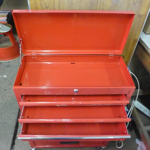 5122 - 2 red metal tool chests, Wisco 6 drawer and an unbranded 4 drawer and cabinet trolley