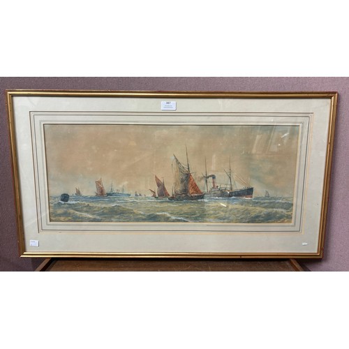 387 - William Henry Pearson (late 19th Century), Entering The Thames, watercolour, framed