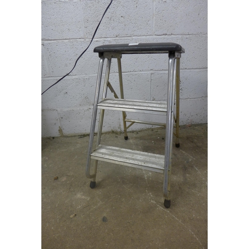 5154 - A set of wooden 6 rung step ladders, a 5 rung wooden step ladder and a set of 3 rung safety steps