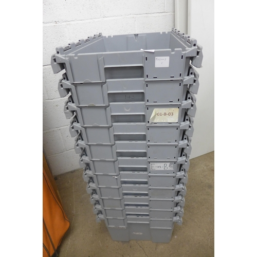 5211 - 11 grey stacking plastic storage boxes