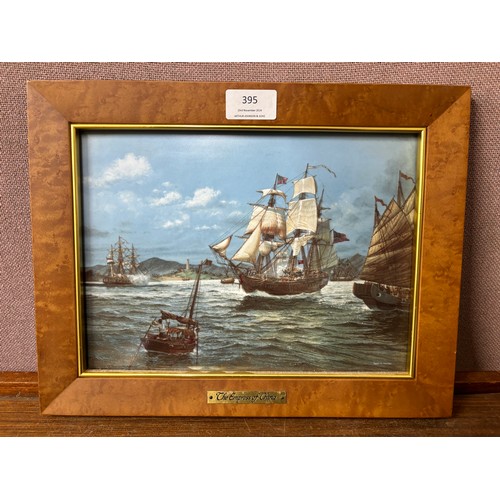 395 - The Empress of China, after Thomas Wesley Freeman, oil on porcelain, framed