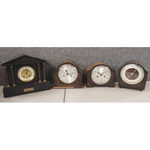 365 - Assorted clocks, including a Belge Noir slate mantle clock etc.