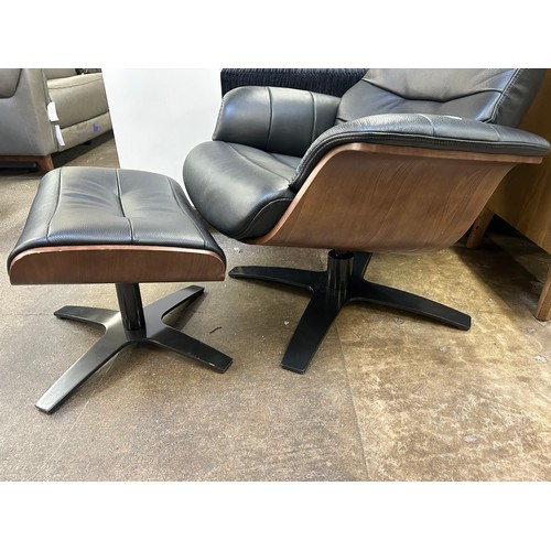 3164 - Kuka Karma Black Leather Manual Reclining Swivel Chair With Foot Rest, Original RRP £583.33 + Vat (4... 