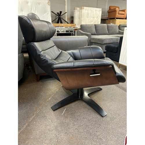 3166 - Kuka Karma Black Leather Manual Reclining Swivel Chair With Foot Rest, Original RRP £583.33 + Vat (4... 