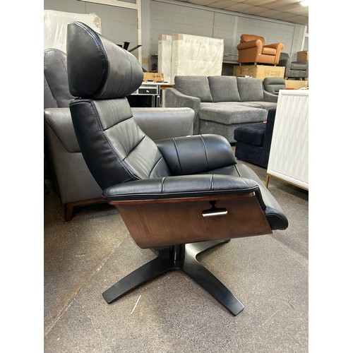 3166 - Kuka Karma Black Leather Manual Reclining Swivel Chair With Foot Rest, Original RRP £583.33 + Vat (4... 