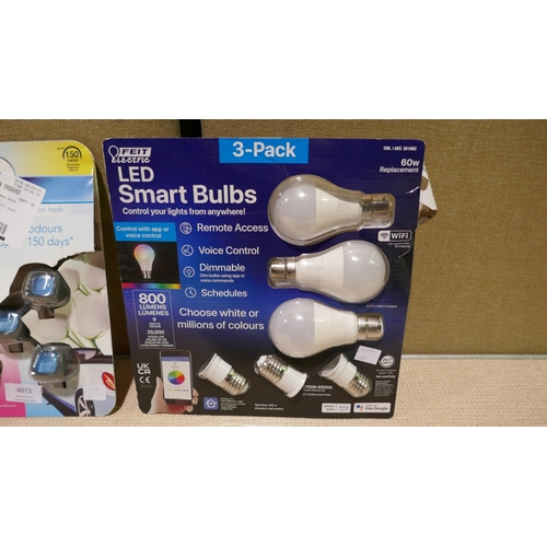 6072 - Febreze Car Air Freshner pack and Feit Led Smart A60 Wi-Fi Bulbs (345-95,652) *This lot is subject t... 