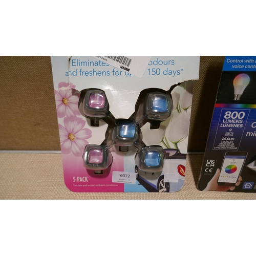 6072 - Febreze Car Air Freshner pack and Feit Led Smart A60 Wi-Fi Bulbs (345-95,652) *This lot is subject t... 