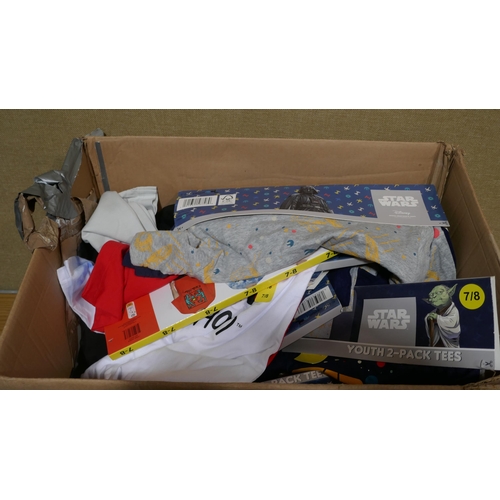 6208 - A box of clothing, brands to include: Kirkland Signature, Jezebel and Star Wars youth (345-715) *Thi... 