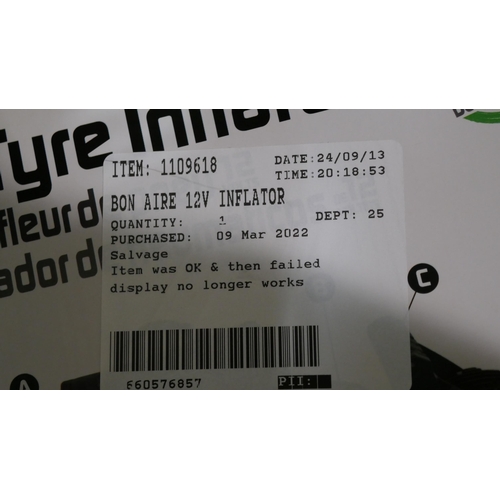 6239 - Two Bon Aire 12V Inflators - model no - Tc12Cuk - damaged (345-298,617) *This lot is subject to Vat