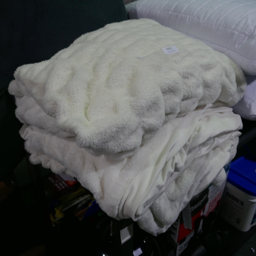 6297 - Cord Bed Rest and Two Textured Fur Throws  (152X178cm) (345-391,411,410) *This lot is subject to Vat