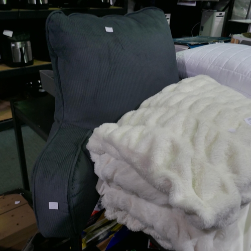 6297 - Cord Bed Rest and Two Textured Fur Throws  (152X178cm) (345-391,411,410) *This lot is subject to Vat