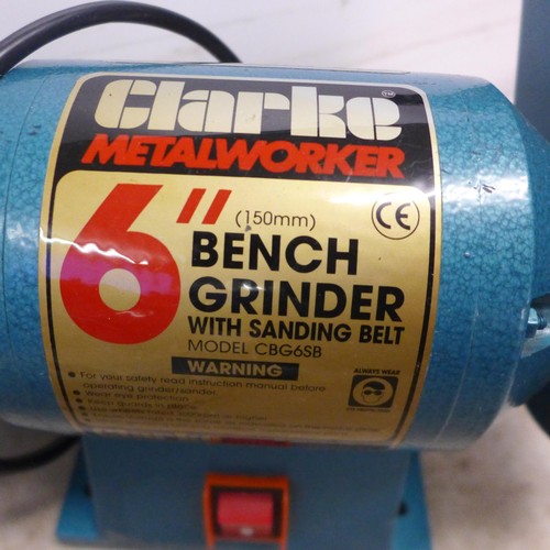 5055 - A Clarke Metal Worker CBG65B bench grinder/finisher and a Parkside PDOS 200C2 twin head bench grinde... 