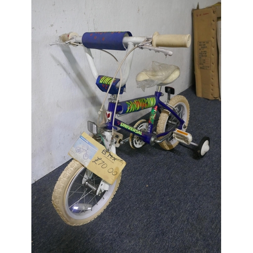 8027 - A Universal Cycles Panther small childs BMX bike with stabilisers and a Townsend Skipper small child... 