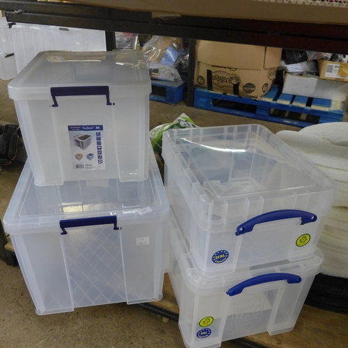 5270 - 4 x storage containers and lids (1 x 85 litre, 1 x 36 litre, 1 x 35 litre, 1 x 21 litre)