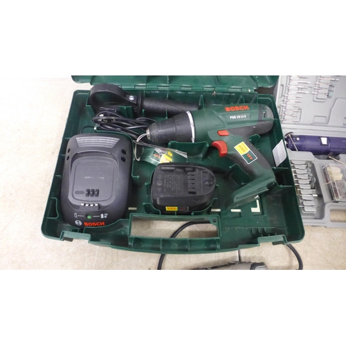 5011 - A Bosch PSB18 Li-2 cordless drill, a 60 piece rotary tool kit and a Dremel 3000 rotary tool