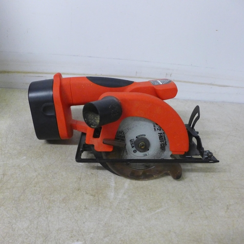 5016 - 2 power saws in case, a Champion CCCS18, 18V cordless saw with battery and charger and an Exakt EC31... 