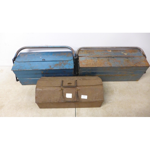 5037 - 3 empty metal cantilever tool boxes