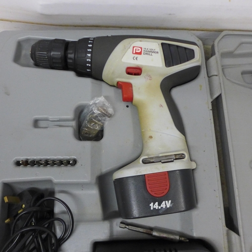 5041 - A Performance Power 14.4V cordless drill with battery and charger in case