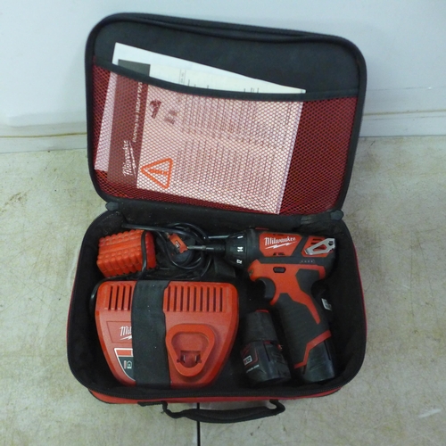 5049 - A Milwaukee M12 BSD, 12V cordless driver with 2 batteries and charger in a soft case