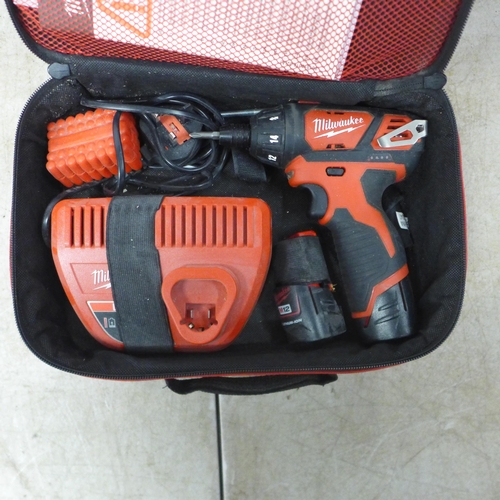 5049 - A Milwaukee M12 BSD, 12V cordless driver with 2 batteries and charger in a soft case