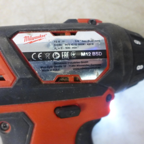 5049 - A Milwaukee M12 BSD, 12V cordless driver with 2 batteries and charger in a soft case